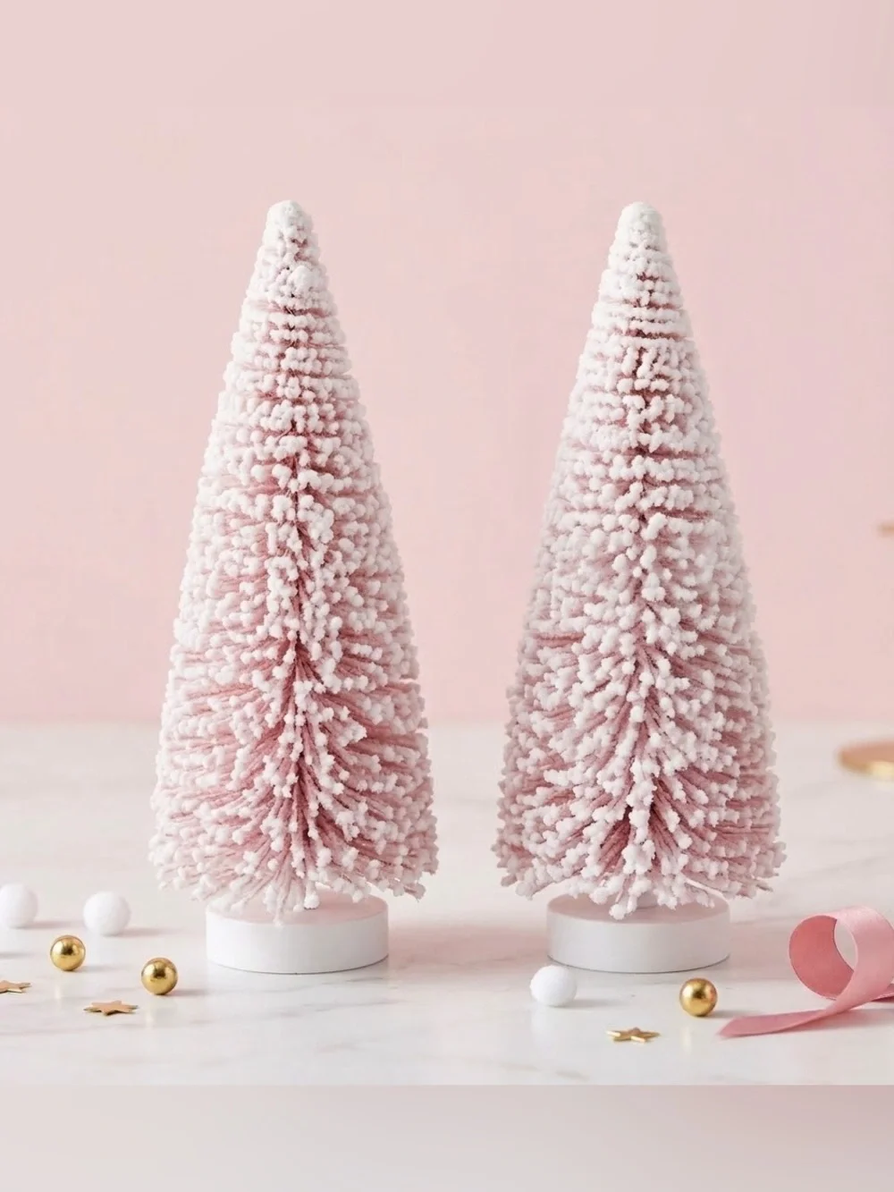 Pink Holiday Bottle Brush Tree Set - Decorative Tabletop Christmas Trees